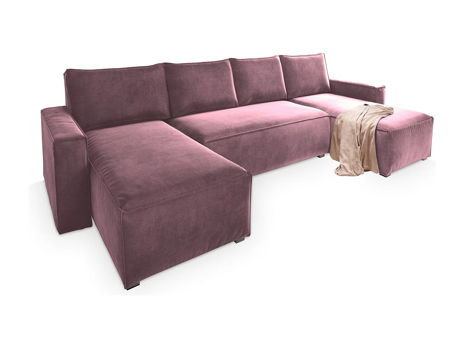 Canapé d'angle DENI Parme en velours avec fonction de couchage