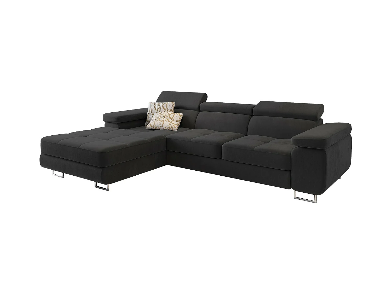 Canapé d'angle ELMA Noir en velours avec fonction de couchage