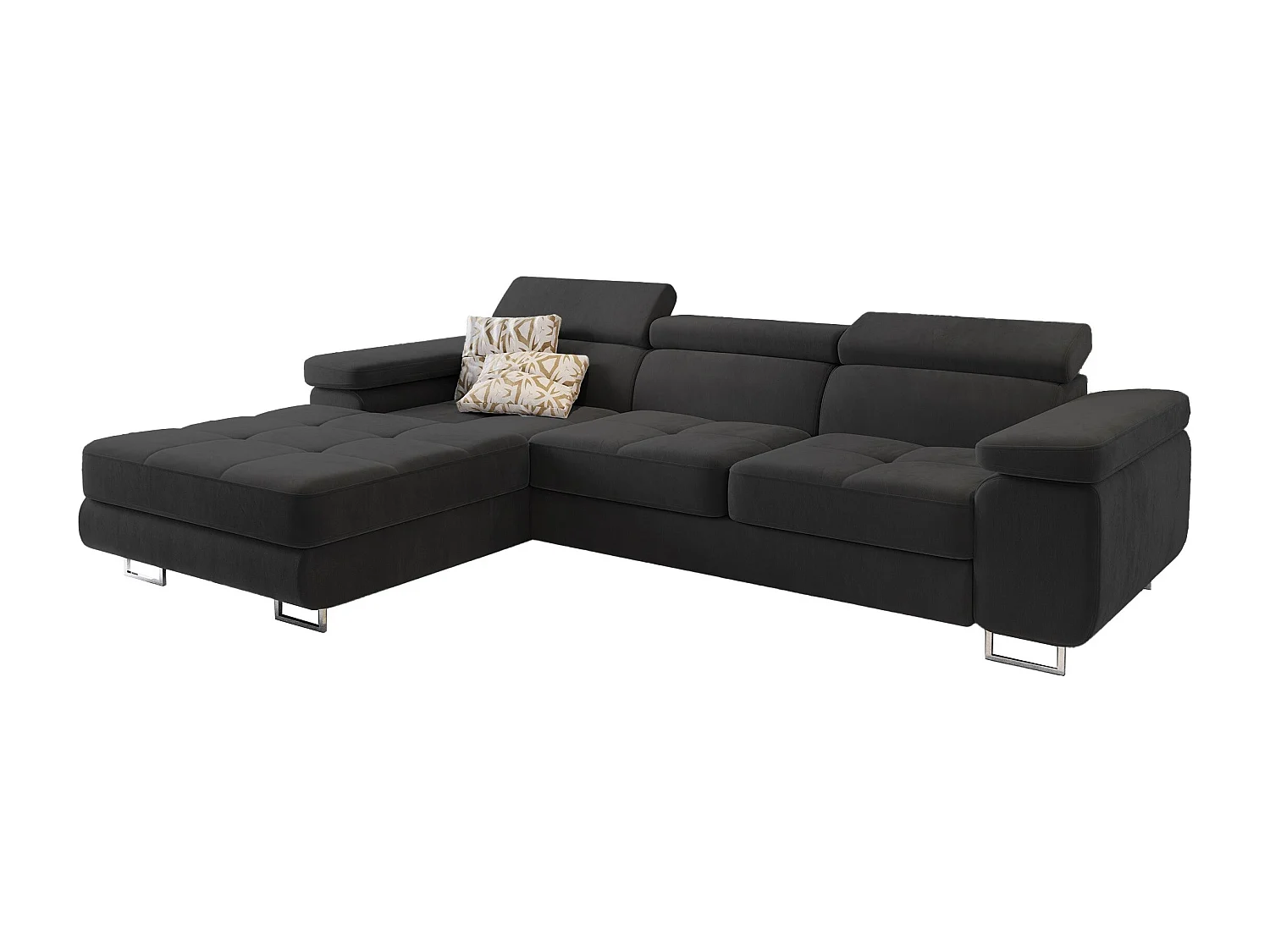 Canapé d'angle ELMA Noir en velours avec fonction de couchage