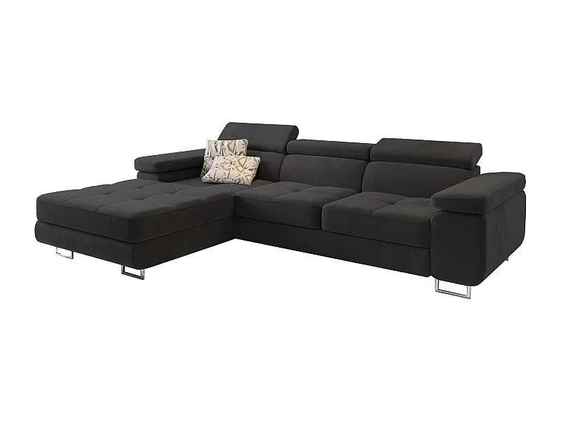 Canapé d'angle ELMA Noir en velours avec fonction de couchage