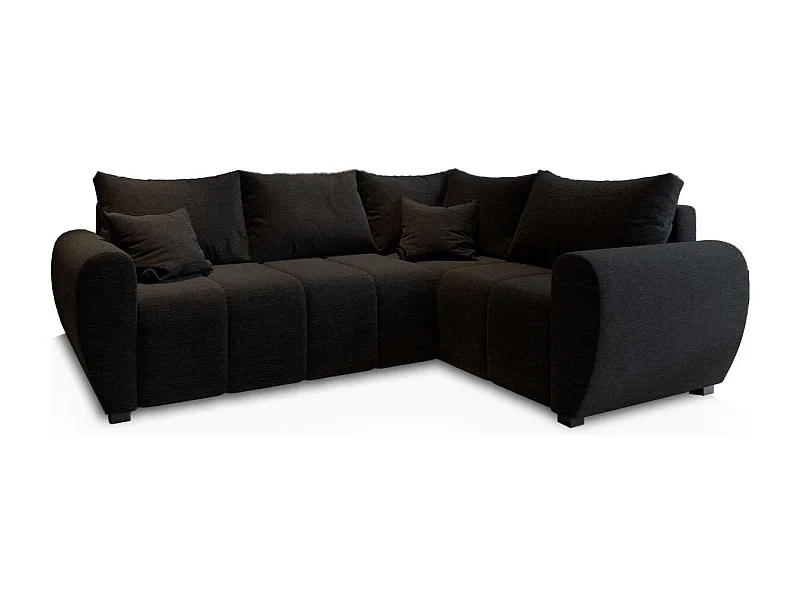 Canapé d'angle MADISON Noir en tissu texturé avec fonction de couchage