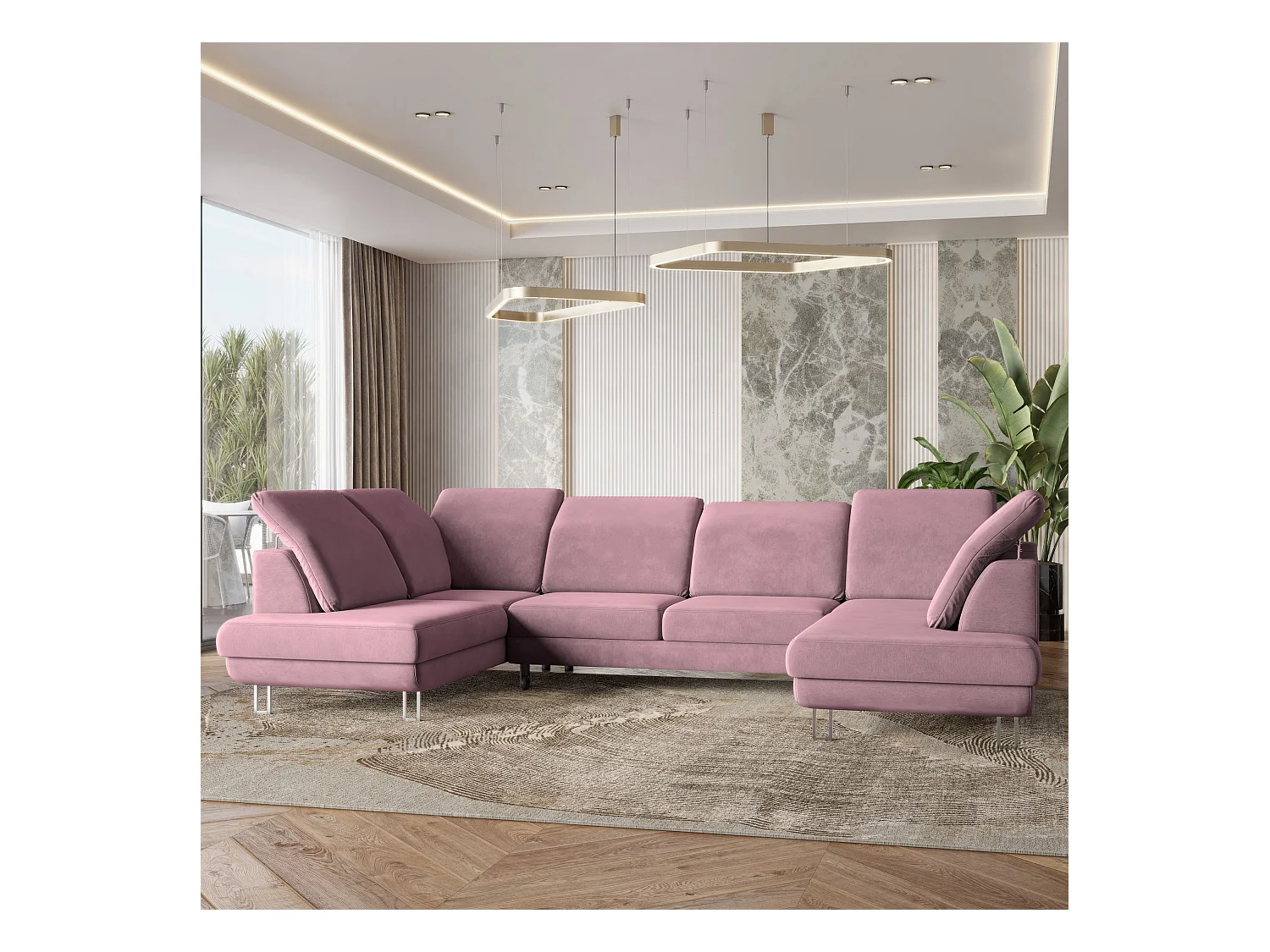 Canapé d'angle TERAMO Parme en velours avec fonction de couchage