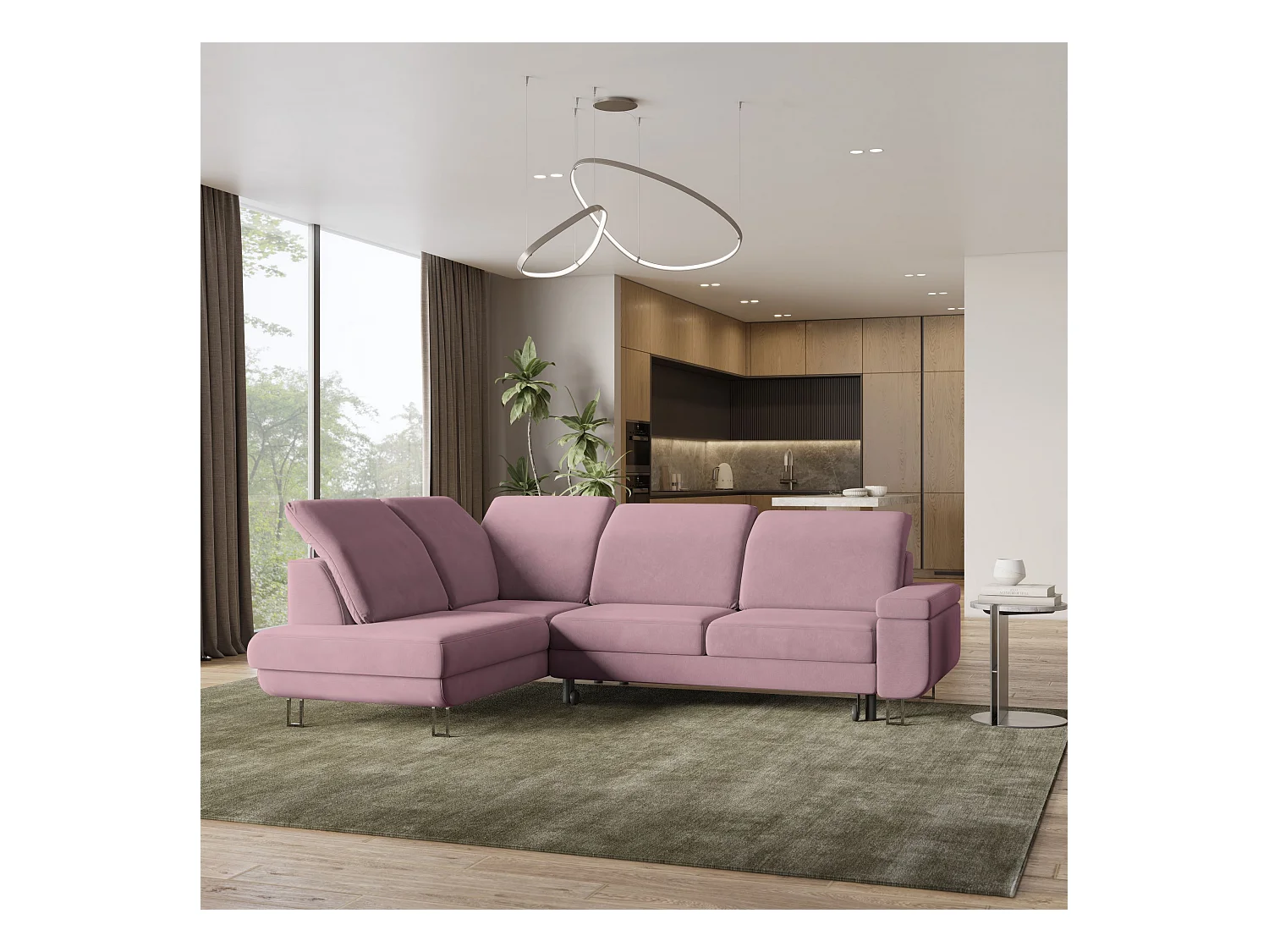 Canapé d'angle LERMA Parme en velours avec fonction de couchage