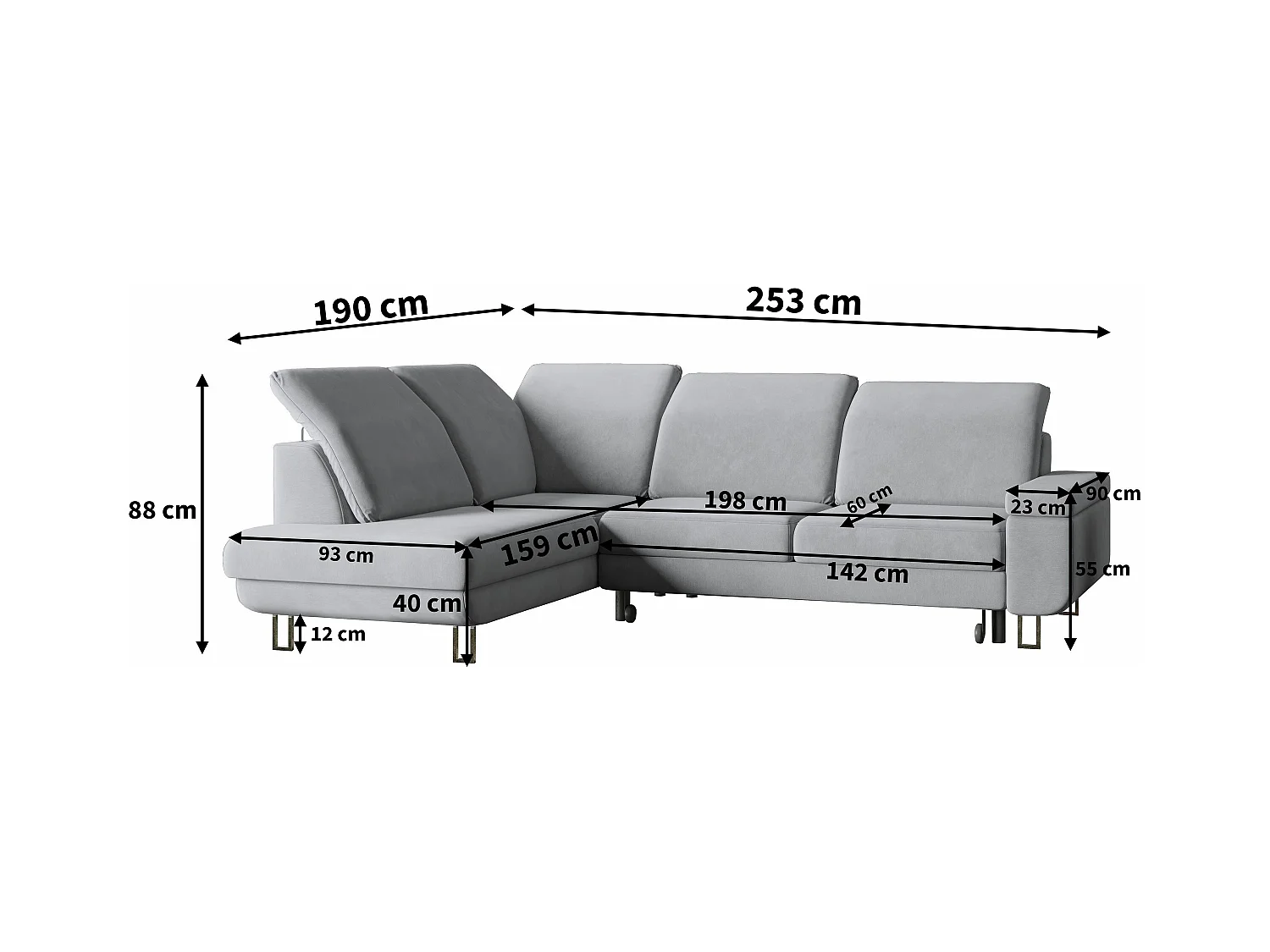 Canapé d'angle LERMA Parme en velours avec fonction de couchage