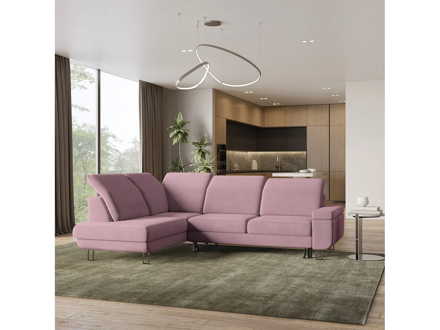 Canapé d'angle LERMA Parme en velours avec fonction de couchage