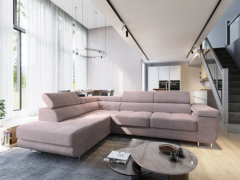 Canapé d'angle APIRO Parme en velours côtelé avec fonction de couchage