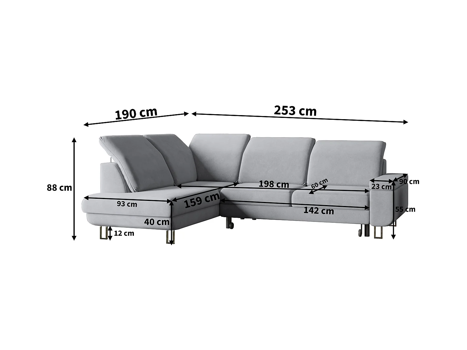 Canapé d'angle LERMA Parme en velours avec fonction de couchage