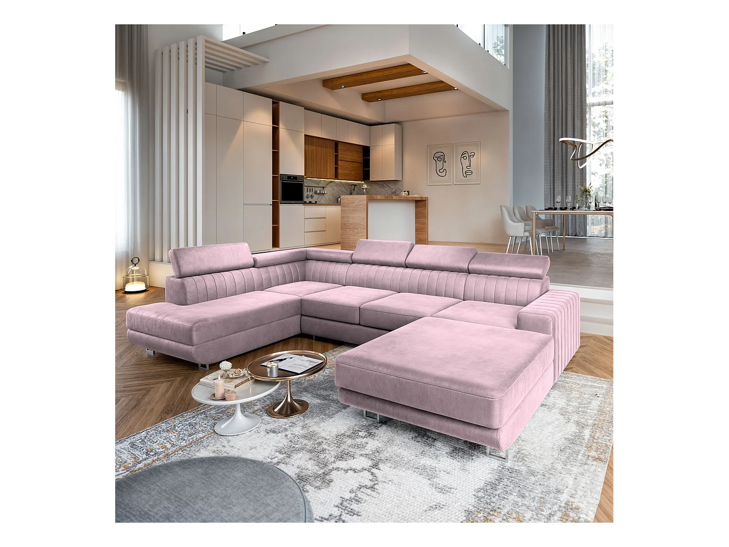 Canapé d'angle SIENA Parme en velours avec fonction de couchage