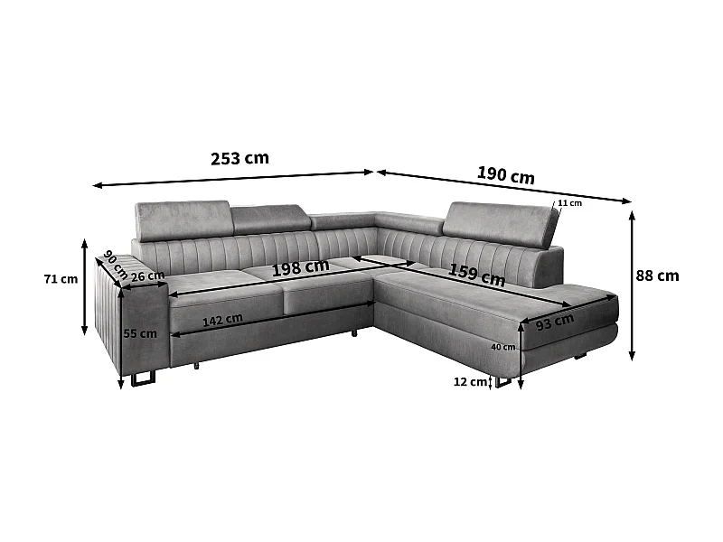 Canapé d'angle NOLA Parme en velours avec fonction de couchage