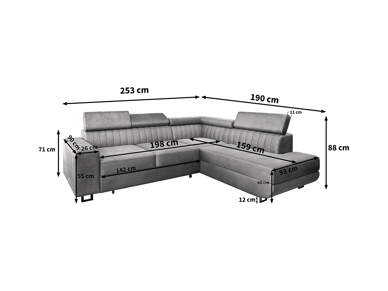 Canapé d'angle NOLA Parme en velours avec fonction de couchage