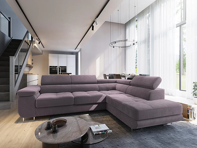 Canapé d'angle SELVA Parme en velours avec fonction de couchage