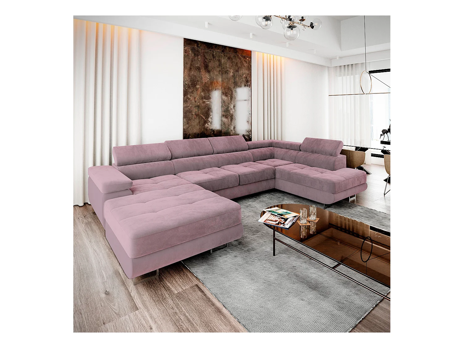 Canapé d'angle CASONE Parme en velours avec fonction de couchage