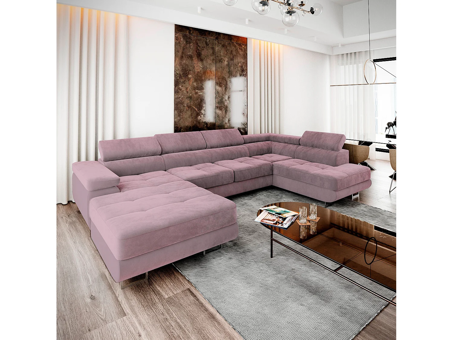 Canapé d'angle CASONE Parme en velours avec fonction de couchage