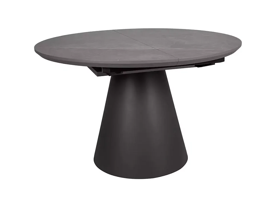 Tavolo rotondo allungabile Sorin 120 cm effetto marmo grigio con base nera opaca