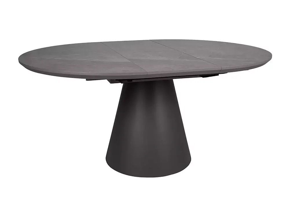 Mesa redonda extensible Sorin 120 cm efecto mármol gris con base negra mate