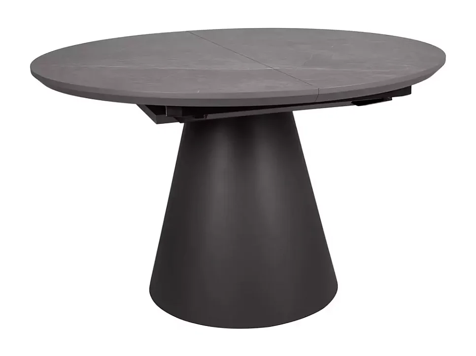 Mesa redonda extensible Sorin 120 cm efecto mármol gris con base negra mate