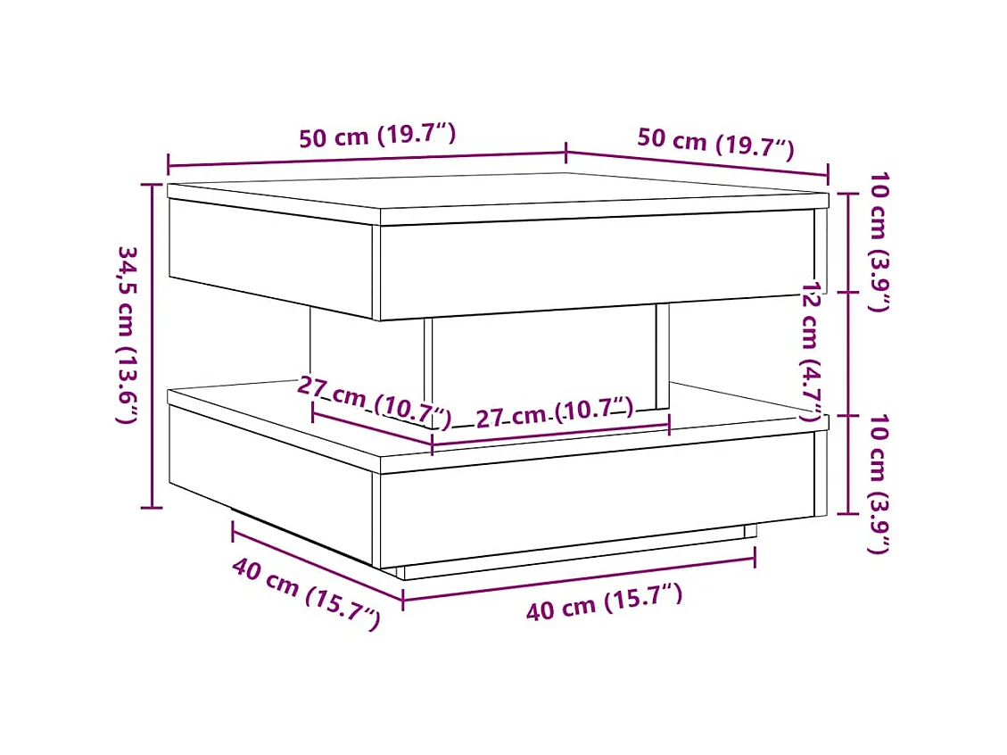 Mesa de centro rotativa a 360 graus 50x50x34,5 cm cinza cimento
