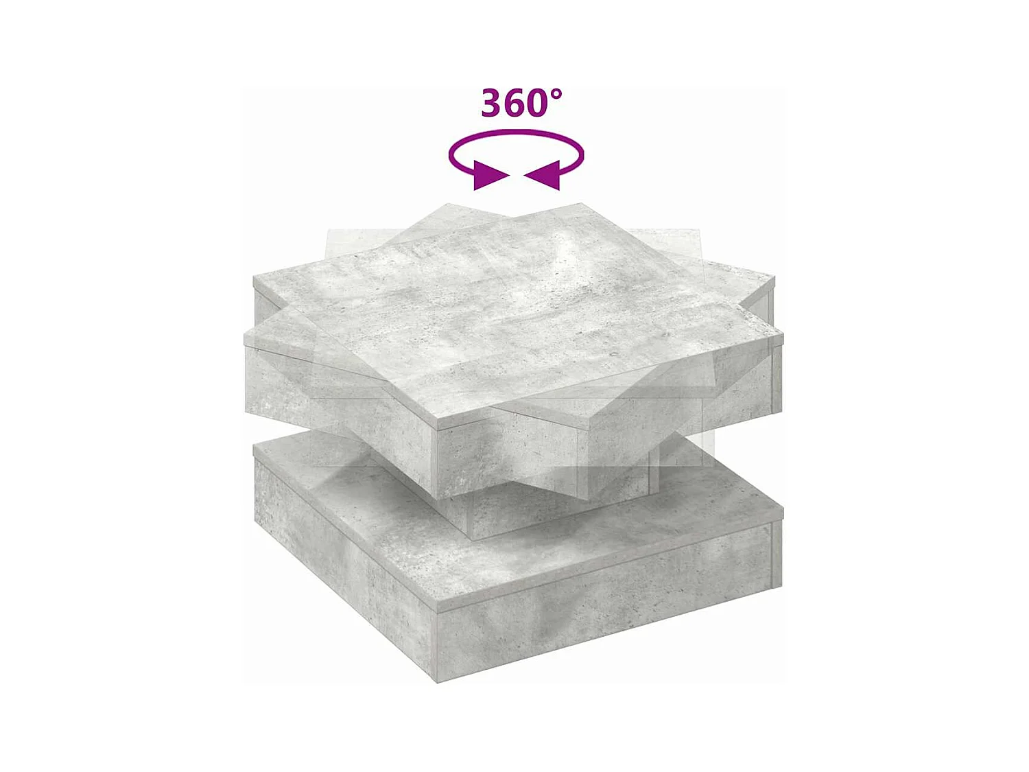 Mesa de centro rotativa a 360 graus 50x50x34,5 cm cinza cimento