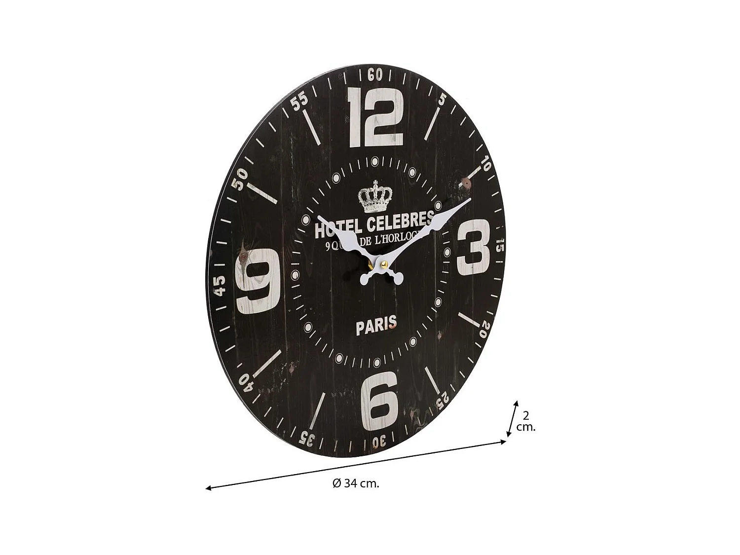 Relógio de parede em madeira preta 34x34x2cm