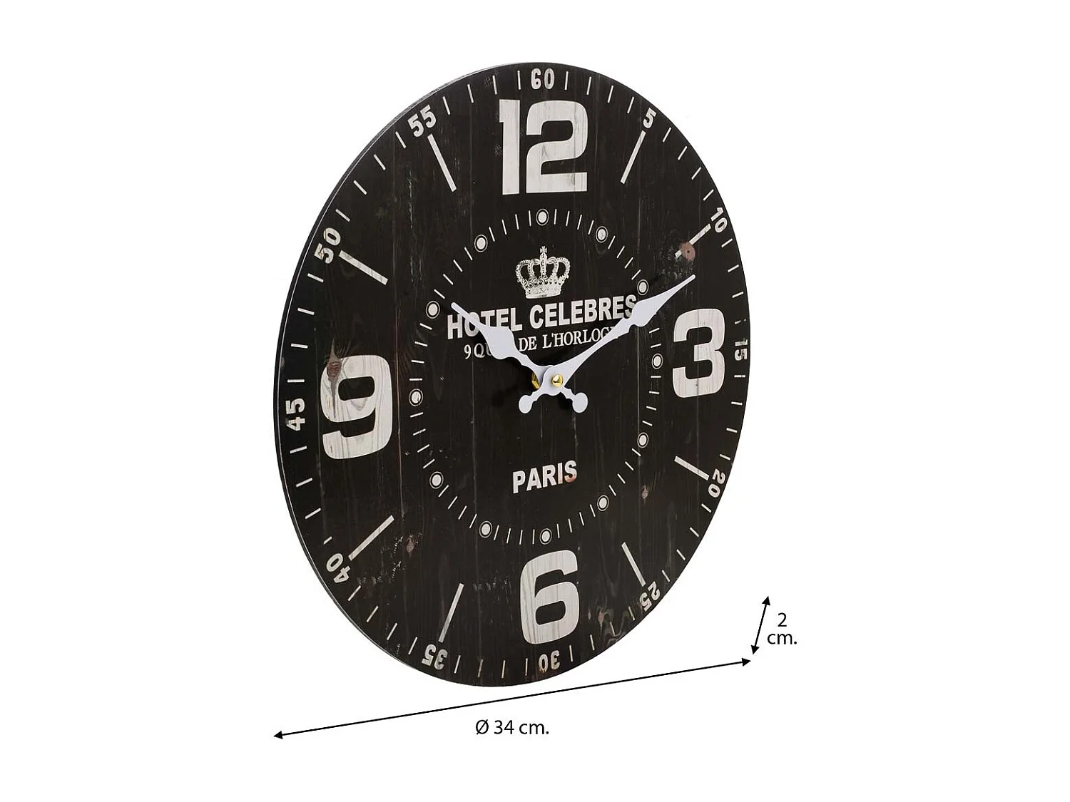 Reloj de pared de madera negro 34x34x2cm