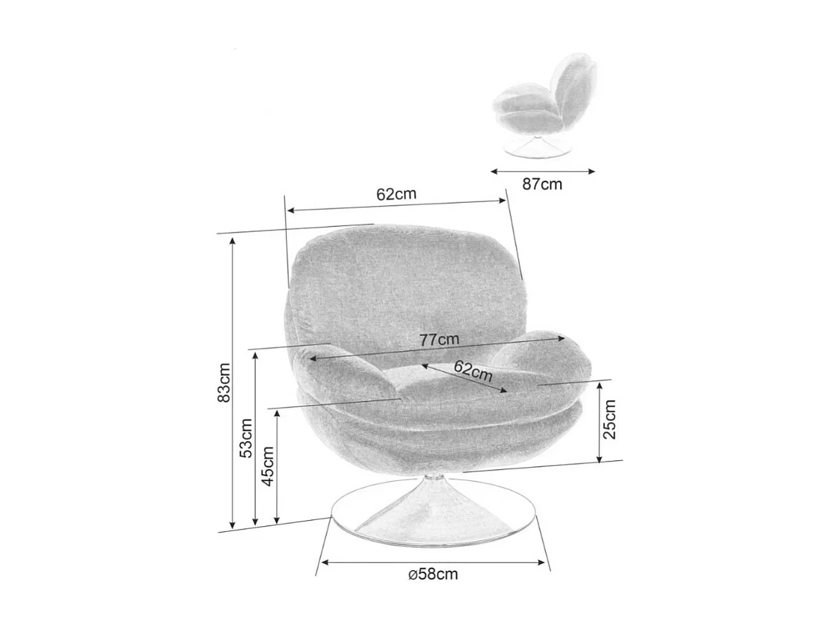 Fauteuil pivotant vintage, tissu gris foncé Noche