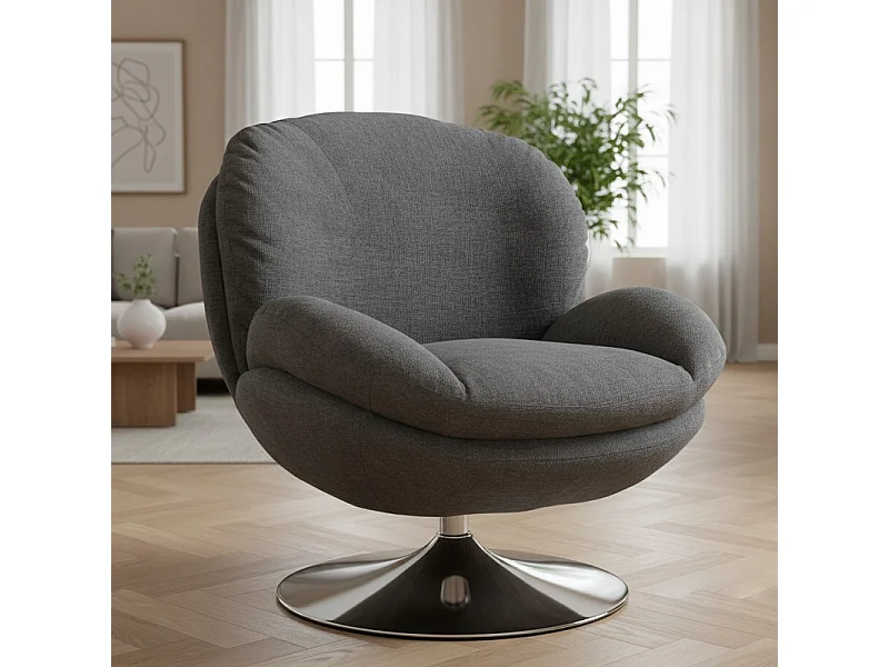 Fauteuil pivotant vintage, tissu gris foncé Noche