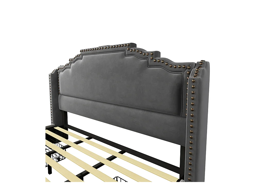 Lit coffre 180×200, Lit rembourré lit double avec 4 tiroirs, lit de rangement et lit pour adolescent , Gris