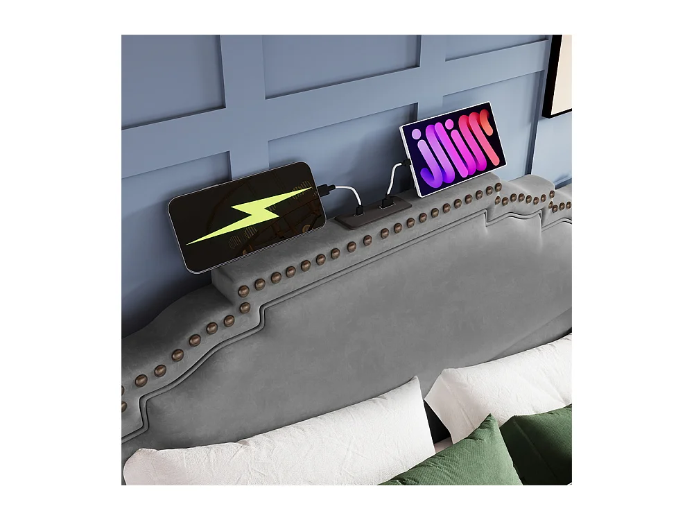 Gestoffeerd bed 160x200, tweepersoonsbed met hydraulische opbergruimte, opbergbed en jeugdbed, grijs, zonder matras