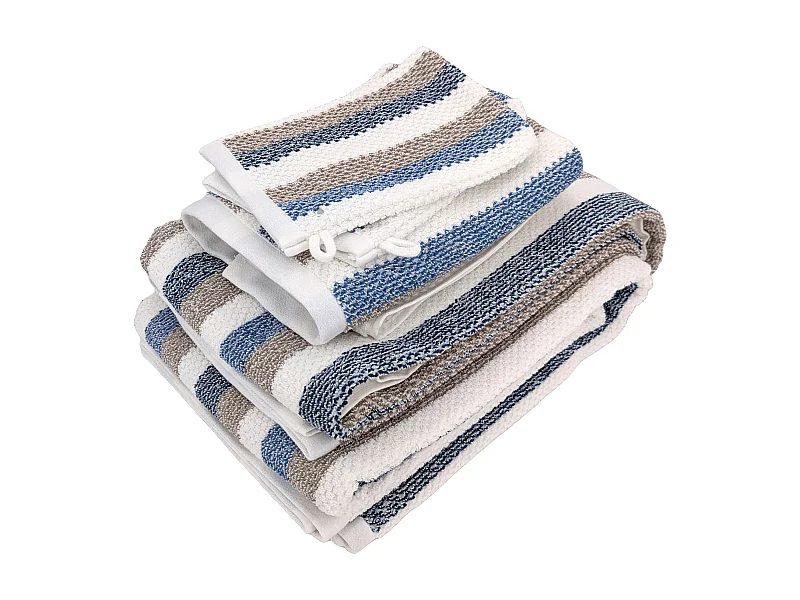 Parure de bain 5 pièces coton collection VISTA blanc bleu