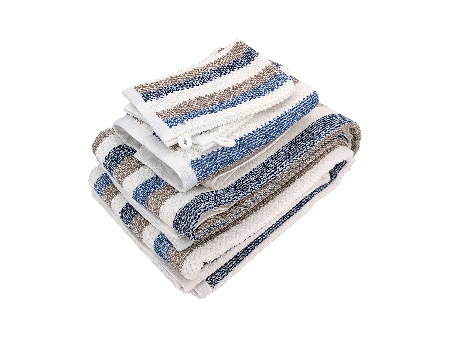 Parure de bain 5 pièces coton collection VISTA blanc bleu