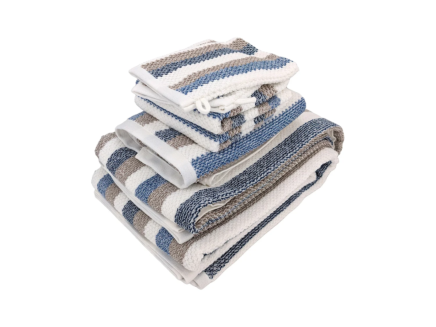 Parure de bain 7 pièces coton collection VISTA blanc bleu