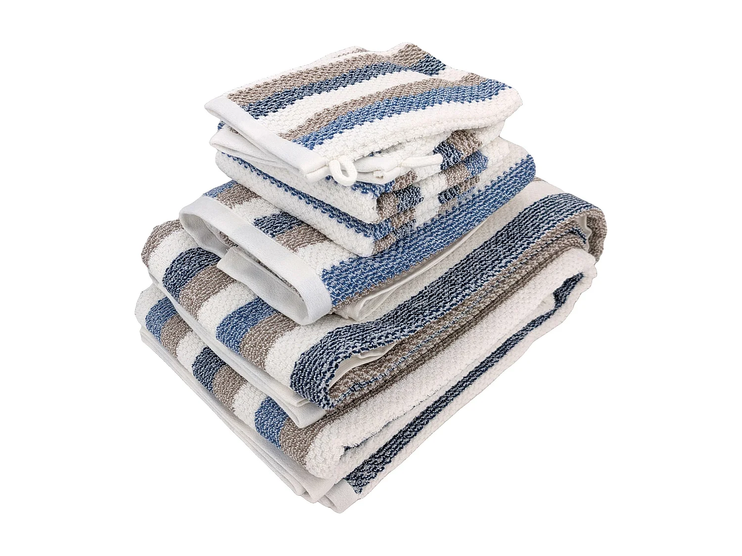 Parure de bain 7 pièces coton collection VISTA blanc bleu