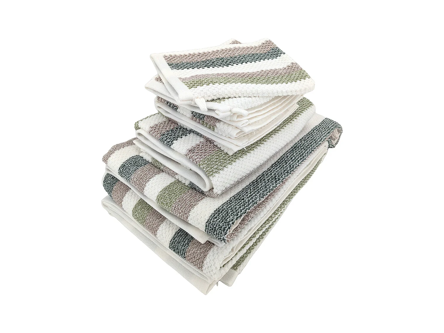 Parure de bain 7 pièces coton collection VISTA blanc vert