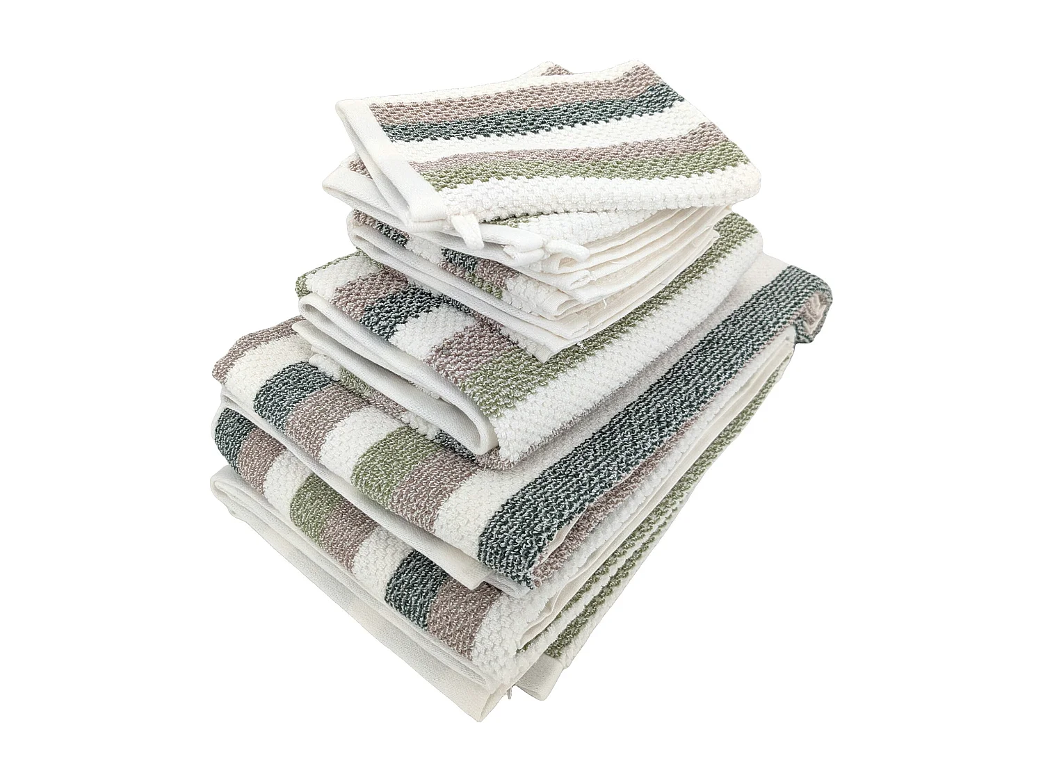 Parure de bain 7 pièces coton collection VISTA blanc vert