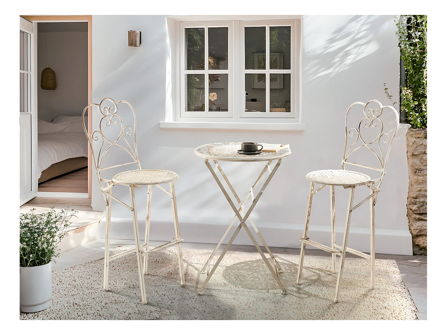 Stolik ogrodowy barowy TRIESTE 60 cm 60 cm Metal Jasnobeżowy