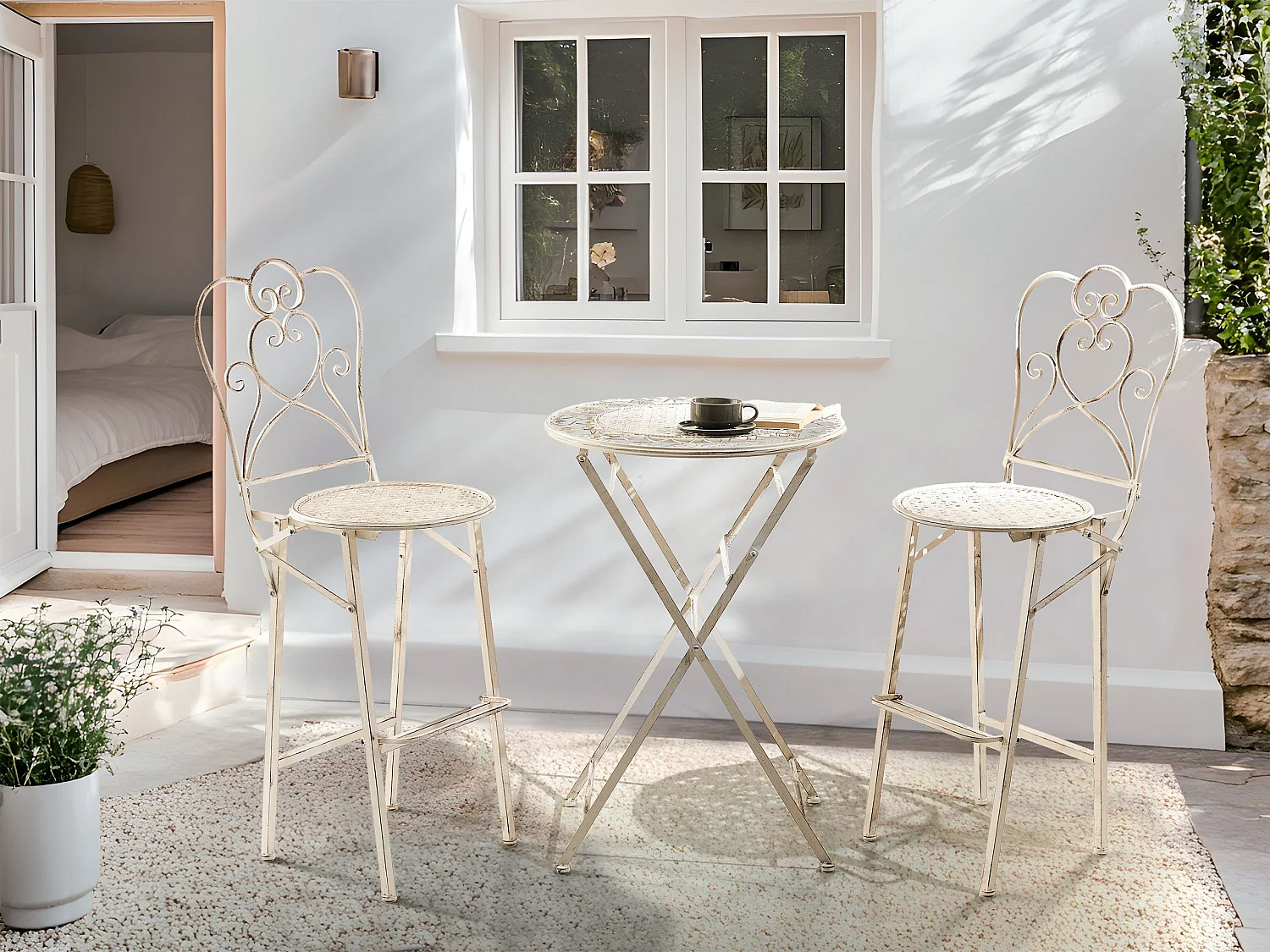 Garten Bartisch TRIESTE 60 cm 60 cm Metall Hellbeige