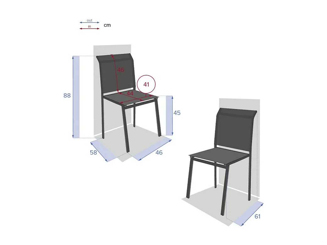 Chaise extérieur Essentia bleu canard/graphite Hespéride