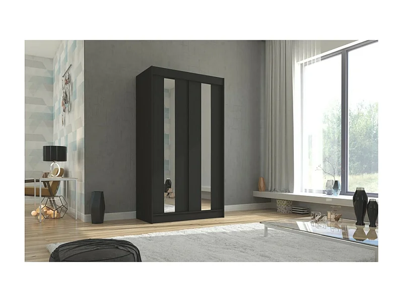 Armoire Dalton (120cm)/Portes coulissantes/Miroir/Noir