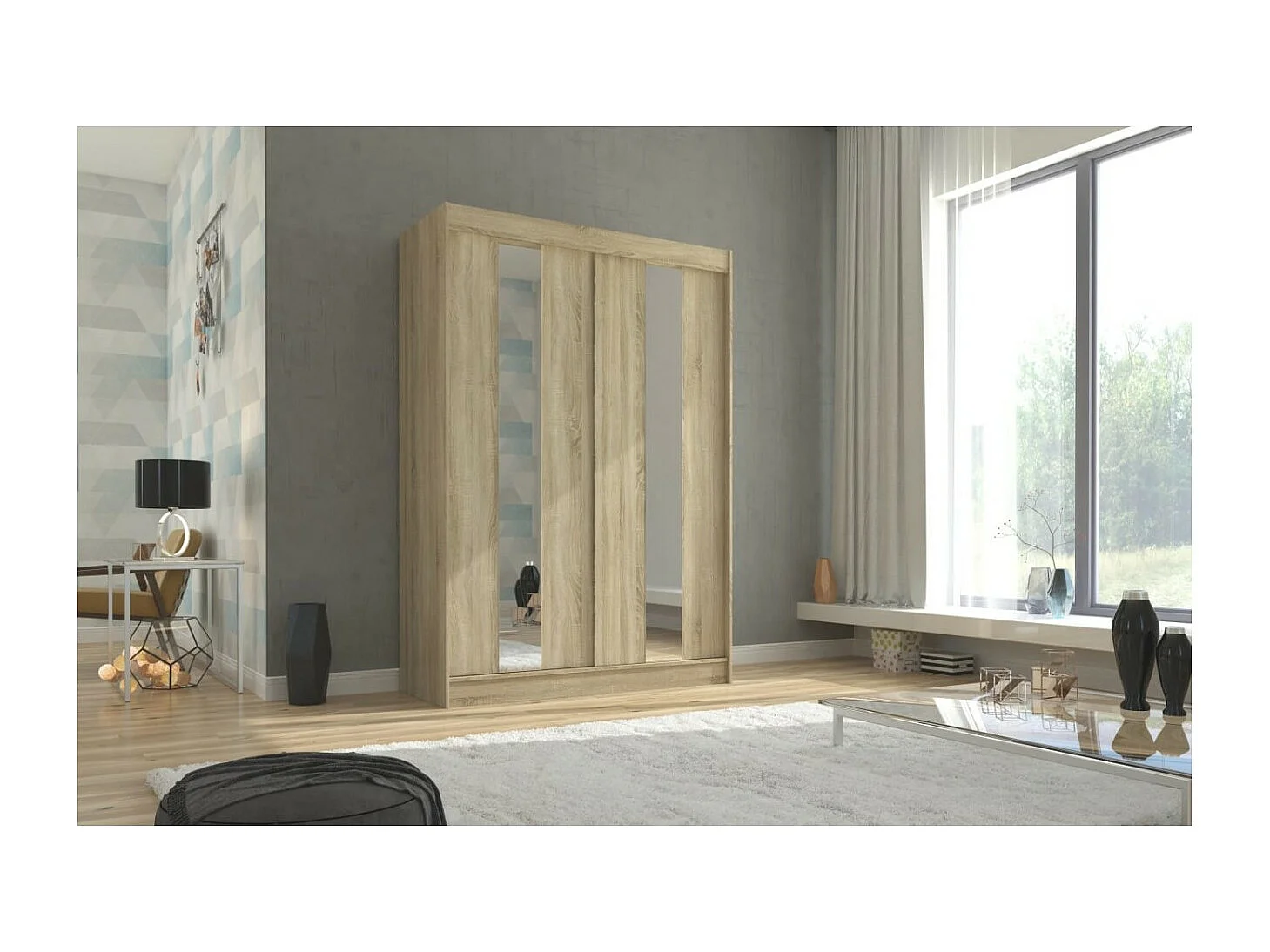 Armoire Dalton (150cm)/Portes coulissantes/Miroir/Marron