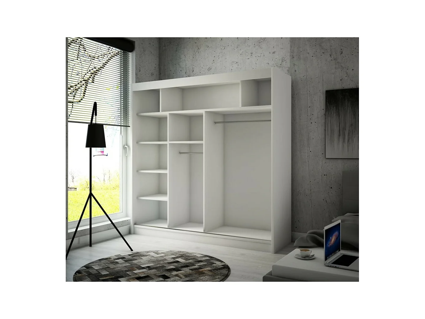 Armoire Dalton (200cm)/Portes coulissantes/Miroir/Blanc