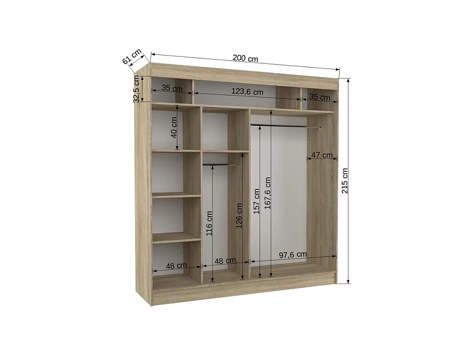 Armoire Dalton (200cm)/Portes coulissantes/Miroir/Blanc