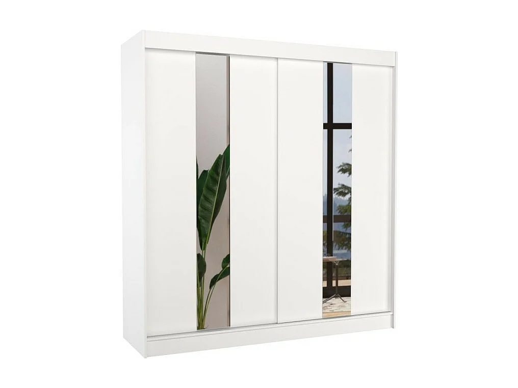 Armadio Dalton (200cm)/Ante scorrevoli/Specchio/Bianco