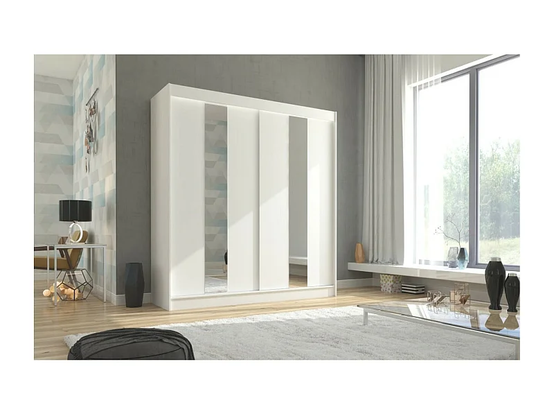 Kleiderschrank Dalton (200cm)/Schiebetüren/Spiegel/Weiss