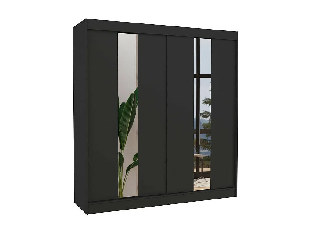 Armadio Dalton (200cm)/Ante scorrevoli/Specchio/Nero