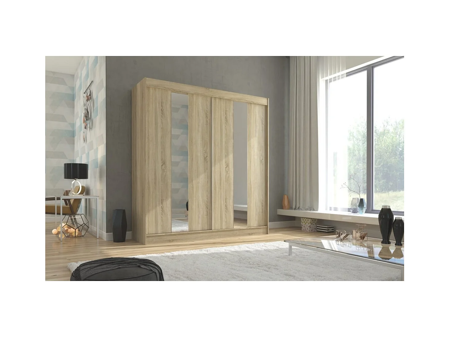 Armoire Dalton (200cm)/Portes coulissantes/Miroir/Marron