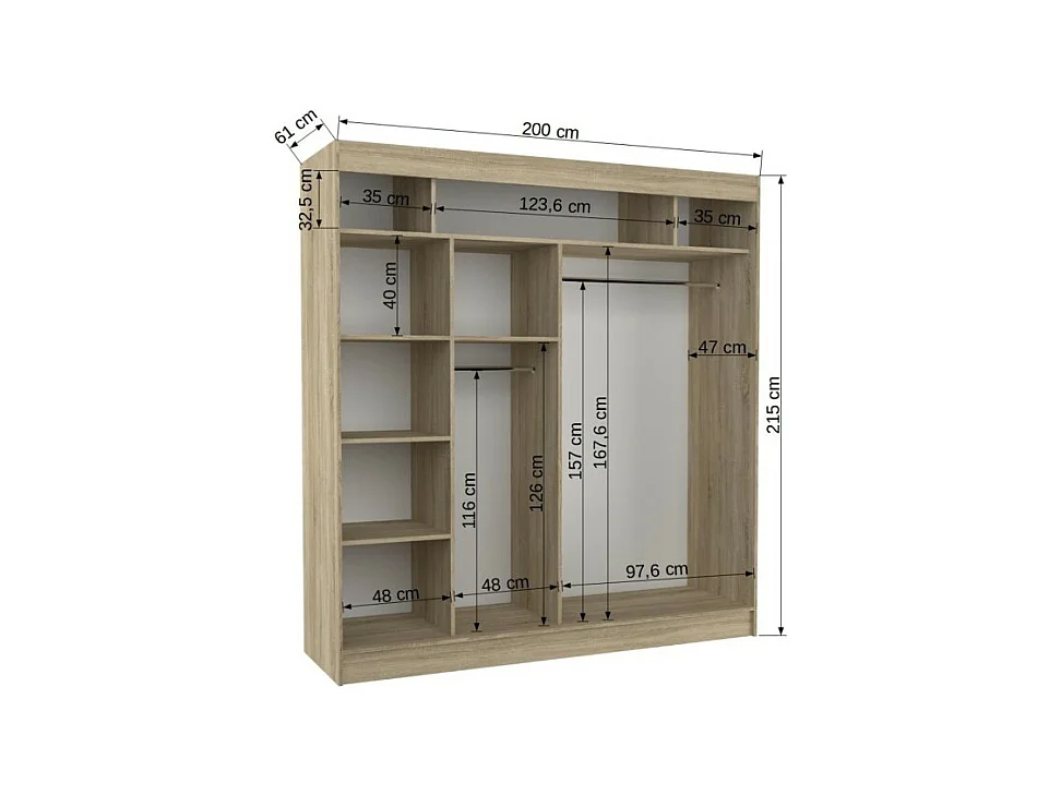 Armoire Dalton (200cm)/Portes coulissantes/Miroir/Marron