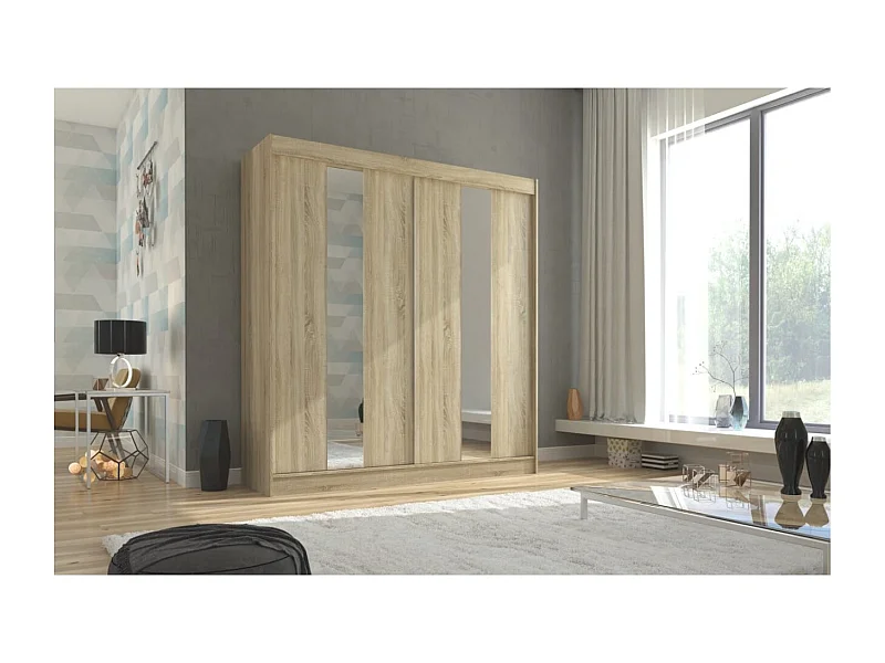 Kleiderschrank Dalton (200cm)/Schiebetüren/Spiegel/Braun