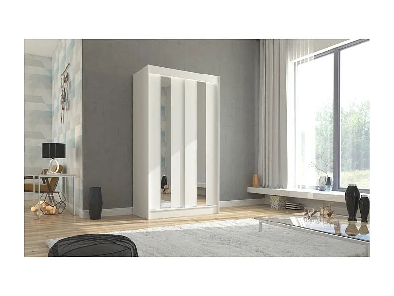 Armoire Dalton (120cm)/Portes coulissantes/Miroir/Blanc