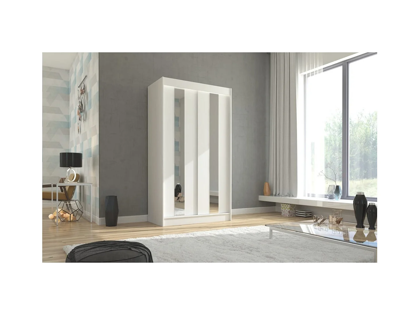 Armoire Dalton (120cm)/Portes coulissantes/Miroir/Blanc