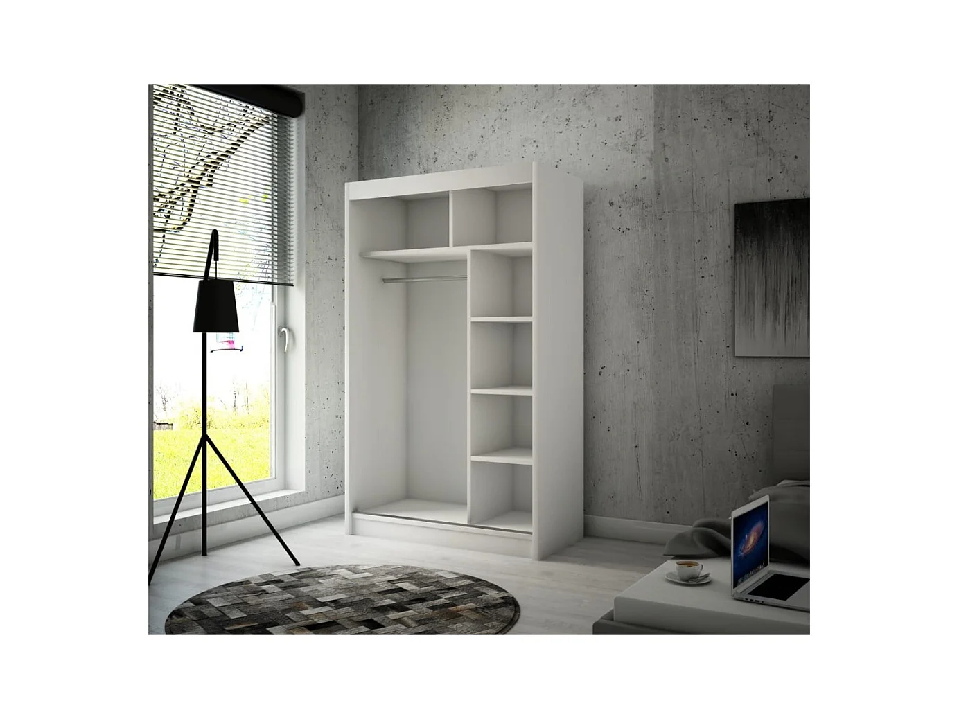 Armoire Dalton (120cm)/Portes coulissantes/Miroir/Blanc